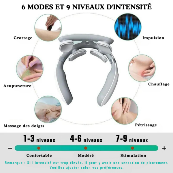 Masseur cervicales Electrique : 6 modes et 9 niveaux d'intensité Masseur cervicales Electrique : 6 modes et 9 niveaux d'intensité